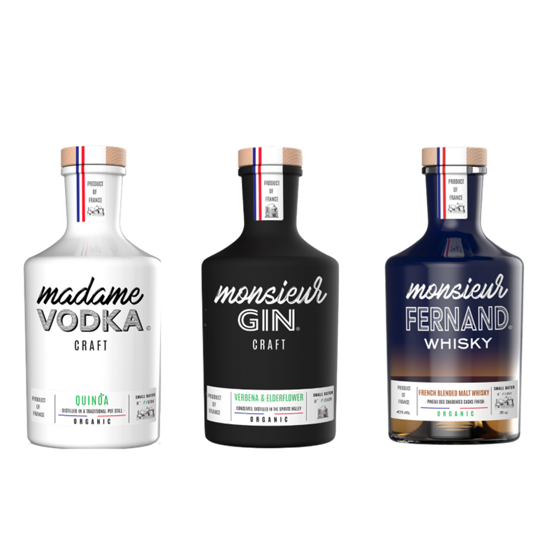 3 Pack mix Madame Vodka 200ml - Monsieur Gin 200ml - Monsieur Fernand Whisky 200ml