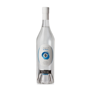 Organic Rovero Nativa Grappa di Gavi in a clear glass bottle with white cap, featuring circular label with blue gradient design and Italian DOC designation against white background